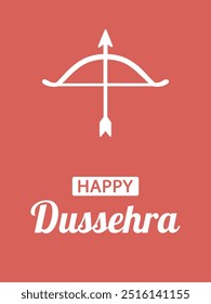 Happy Dussehra, design vetorial plano para cartaz, banner ou cartão de saudação. Texto Happy Dussehra, seta e arco no fundo vermelho.