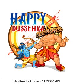 Happy Dussehra greeting card design. Cartoon illustration for Dussehra holiday.