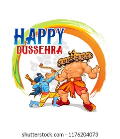 Happy Dussehra greeting card design. Cartoon illustration for Dussehra holiday.