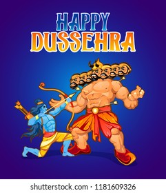 Happy Dussehra greeting card design. Cartoon illustration for Dussehra holiday.