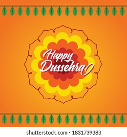 Happy Dussehra greeting card design with bow arrow, ravana