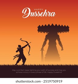 Happy Dussehra Grußkarte und Post. Glückliche Vijayadashami von Lord Rama Tötung Ravana in Dussehra Vektorgrafik