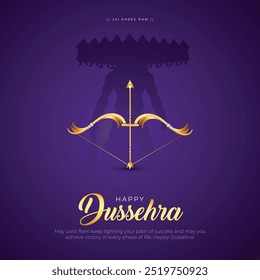 Happy Dussehra Grußkarte und Post. Glückliche Vijayadashami von Lord Rama Tötung Ravana in Dussehra Vektorgrafik