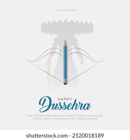 Tarjeta de felicitación y post feliz de Dussehra. Festival hindú Vijayadashami Celebración del asesinato del Señor Rama Ilustración vectorial Ravana