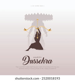 Tarjeta de felicitación y post feliz de Dussehra. Moderno y mínimo feliz Vijayadashami Celebración del Señor Rama matando a la Ilustración vectorial Ravana