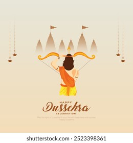 Feliz cartão de felicitações Dussehra e Post. Festival Hindu Celebração de Vijayadashami do Senhor Rama Matando Ravana Ilustração Vetorial