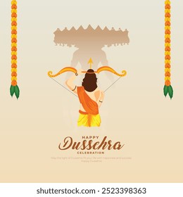 Feliz cartão de felicitações Dussehra e Post. Festival Hindu Celebração de Vijayadashami do Senhor Rama Matando Ravana Ilustração Vetorial