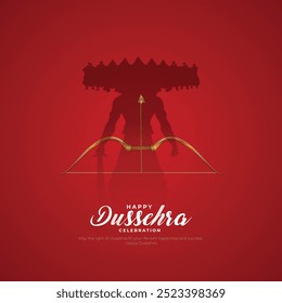 Feliz cartão de felicitações Dussehra e Post. Festival Hindu Celebração de Vijayadashami do Senhor Rama Matando Ravana Ilustração Vetorial