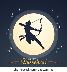 Happy Dussehra greeting poster, God Ram silhouette illustration vector