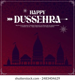 Happy Dussehra Greeting and Wishes Typography Vector. Celebrate the joyous festival of Dussehra with this beautifully designed illustration.