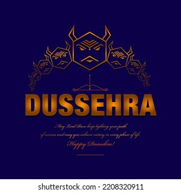 Happy Dussehra greetings With ten Rawan Faces. Hexagon Ravan illustration.