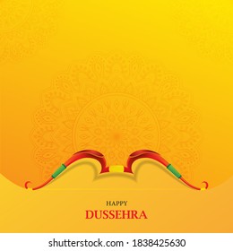 Happy Dussehra hinduism Festival of Indian Vector Background with Colorful bow on Orange Mandala Background .