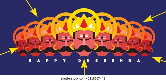 Happy Dussehra, Illustration Of Arrow And Ravan, Indian Festival.