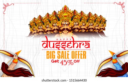 Happy dussehra illustration of Bow and Arrow of Rama in festival of India background