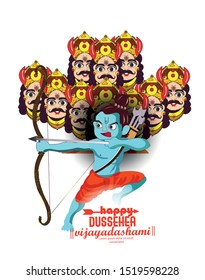 Happy dussehra illustration of Bow and Arrow of Rama in festival of India background Dussehra, Lord Rama with arrow killing Ravana in Happy Dussehra