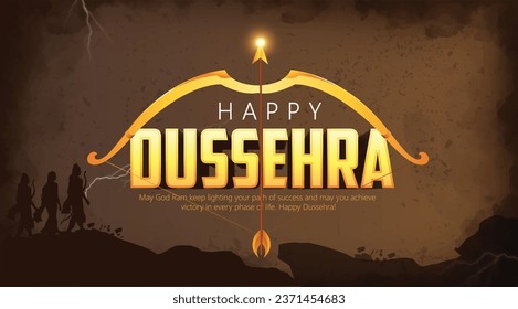 Happy Dussehra illustration of bow arrow in Dussehra Navratri festival of India poster