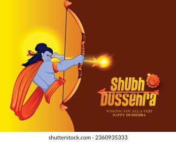 Happy Dussehra illustration of Lord Ram killing Ravana in Dussehra, Vijayadashami. Illustration of religious Festival Dussehra with bow and arrow.