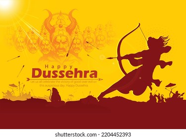 Feliz ilustración de Dussehra de Lord Rama matando a Ravana en Dussehra, Vijayadashami