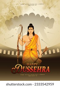 Happy Dussehra illustration of Lord Rama killing Ravana in Dussehra,Vijayadashami