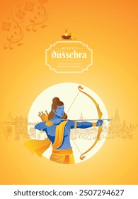 Ilustración feliz de Dussehra de Lord Rama, Dussehra o Vijayadashami Plantilla de diseño de saludo para medios sociales o impresos.