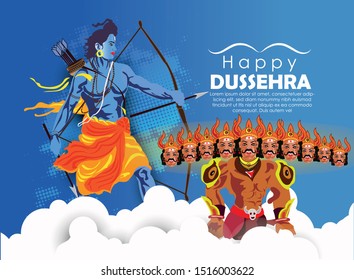 Happy dussehra illustration of Ravana with ten heads for Navratri festival of India poster for Dussehra