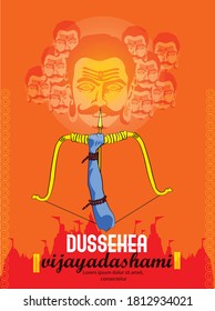 Happy dussehra illustration of Ravana with ten heads for Navratri festival of India poster for Dussehra