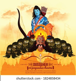 Happy dussehra illustration of Ravana with ten heads for Navratri festival of India poster for Dussehra