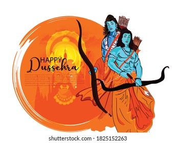 Happy dussehra illustration of Ravana with ten heads for Navratri festival of India poster for Dussehra