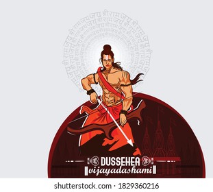 Happy dussehra illustration of Ravana with ten heads for Navratri festival of India poster for Dussehra