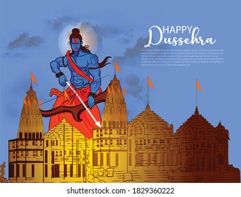 Happy dussehra illustration of Ravana with ten heads for Navratri festival of India poster for Dussehra