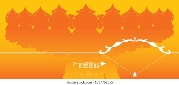 Happy Dussehra Indian festival with bow, arrow and Ravan background vector illustration.