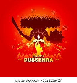 Feliz Dussehra Indian festival cartão saudação. Postagem em mídias sociais, cartaz, banner, cartão postal e design de conceito criativo.