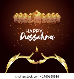 Happy dussehra indian festival vector illustration with creative Ravana and Rama bow with arrow