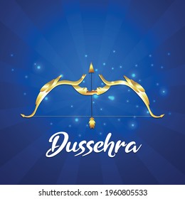 Happy dussehra indian festival vector illustration with creative Ravana and Rama bow with arrow