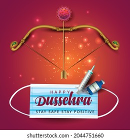 happy dussehra Indian festival. vector illustration. covid 19, corona virus concept