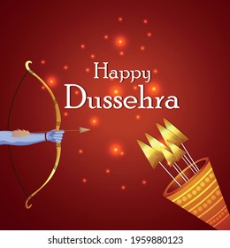 Happy dussehra invitation greeting card with creative arrow and bow