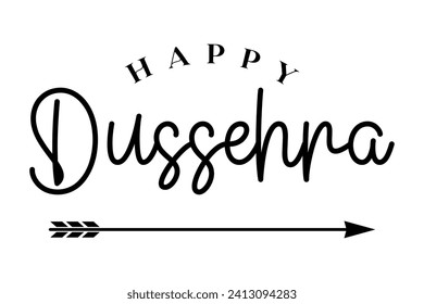 Happy Dussehra lettering with bow and arrow of rama festival vector illustration.