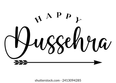 Happy Dussehra lettering with bow and arrow of rama festival vector illustration.