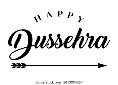 Happy Dussehra lettering with bow and arrow of rama festival vector illustration.