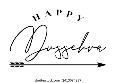 Happy Dussehra lettering with bow and arrow of rama festival vector illustration.