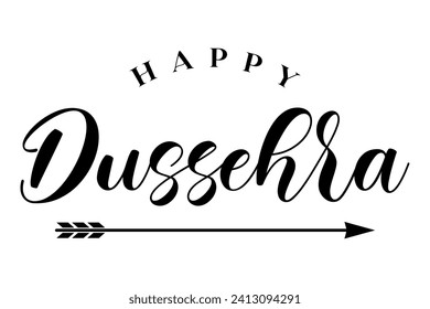 Happy Dussehra lettering with bow and arrow of rama festival vector illustration.