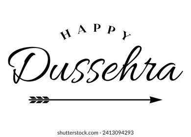 Happy Dussehra lettering with bow and arrow of rama festival vector illustration.