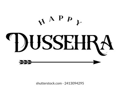 Happy Dussehra lettering with bow and arrow of rama festival vector illustration.