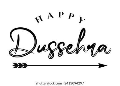 Happy Dussehra lettering with bow and arrow of rama festival vector illustration.