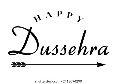 Happy Dussehra lettering with bow and arrow of rama festival vector illustration.