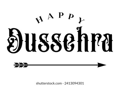 Happy Dussehra lettering with bow and arrow of rama festival vector illustration.