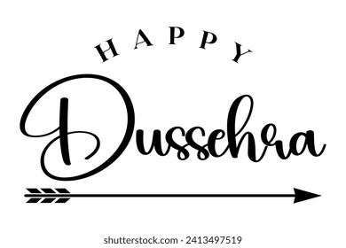 Happy Dussehra lettering with bow and arrow of rama festival vector illustration.