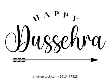 Happy Dussehra lettering with bow and arrow of rama festival vector illustration.