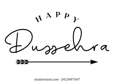 Happy Dussehra lettering with bow and arrow of rama festival vector illustration.