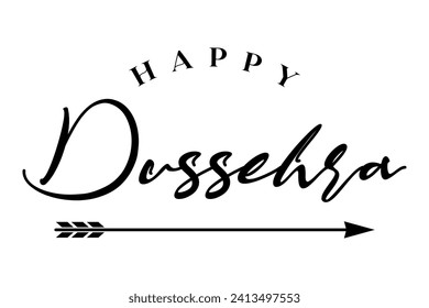 Happy Dussehra lettering with bow and arrow of rama festival vector illustration.